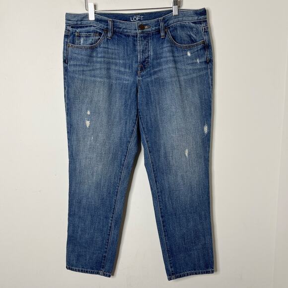 Ann Taylor Loft Women's Boyfriend Jeans 10 Distressed Medium Wash Mid Rise Denim - Picture 2 of 9